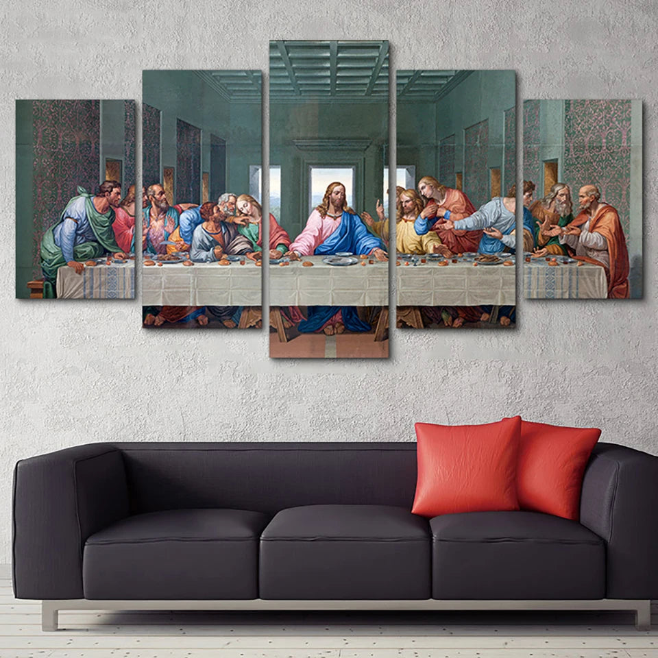 5 Panels Canvas Art Wall Decor Poster Painting Jesus The Last Supper Home Decorative Living Room Picture Print Mural Artwork