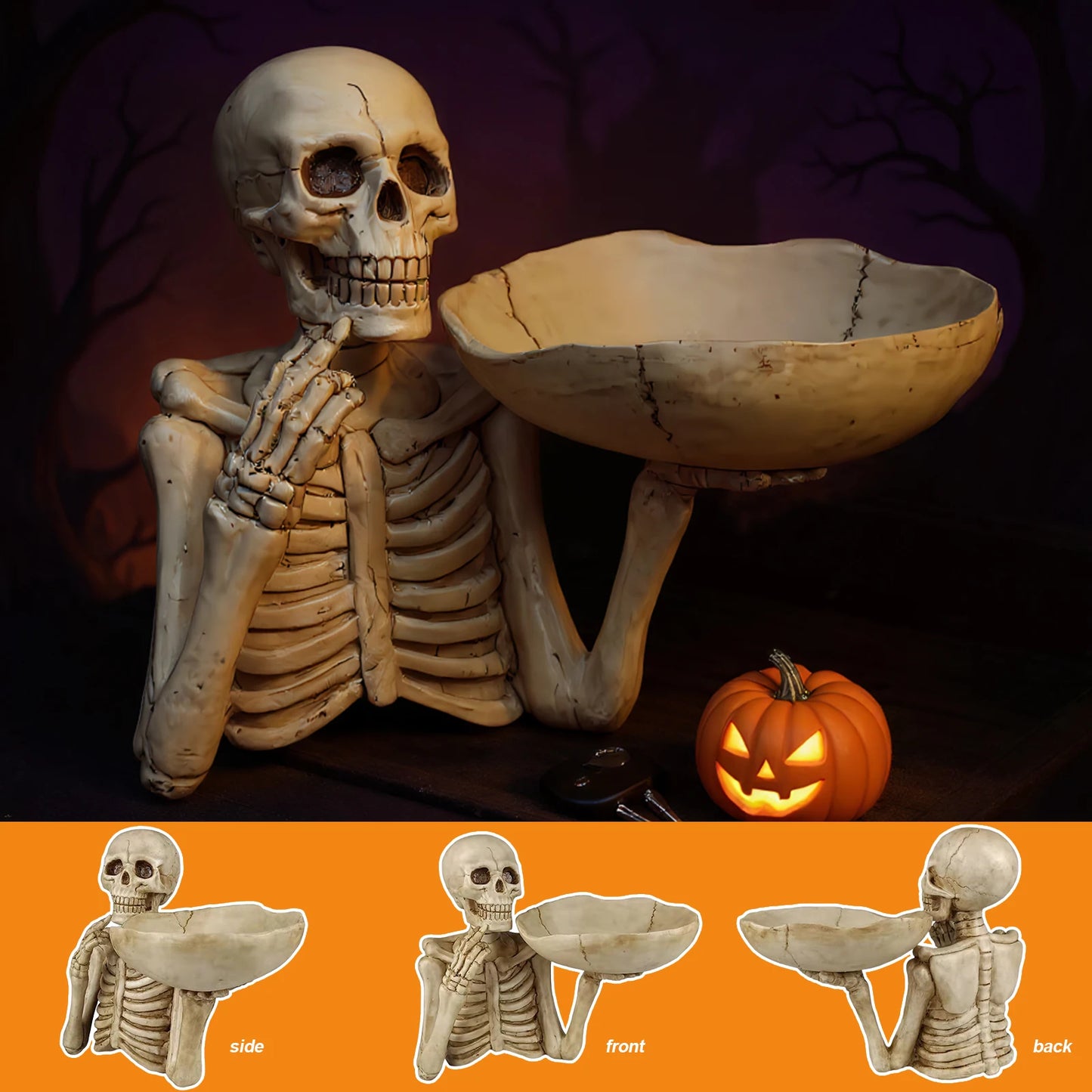 Halloween Skeleton Snack Storage Tray Resin Candy Holder Food Display Bowl for Home Tabletop Party Bar Tray
