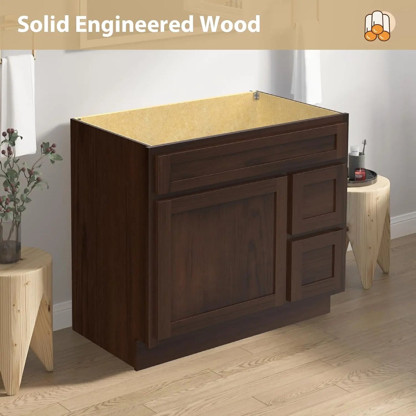 36 Inch Single Shutter Door Bathroom Vanity Base Cabinet with 2 Functioning Shaker Drawers, Strudy Floor Mount, Customized