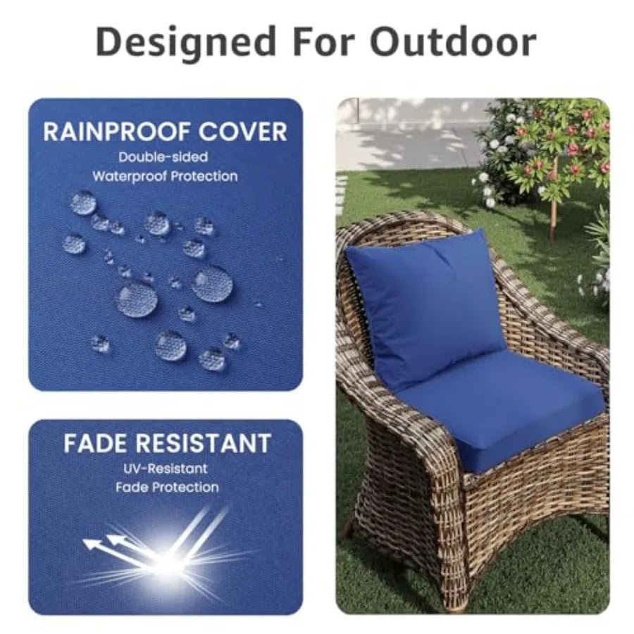 Outdoor Seat Cushion Set 4, Waterproof and Fade Resistant Patio Furniture Cushions with Removable Cover and Ties, Thick Deep Seat