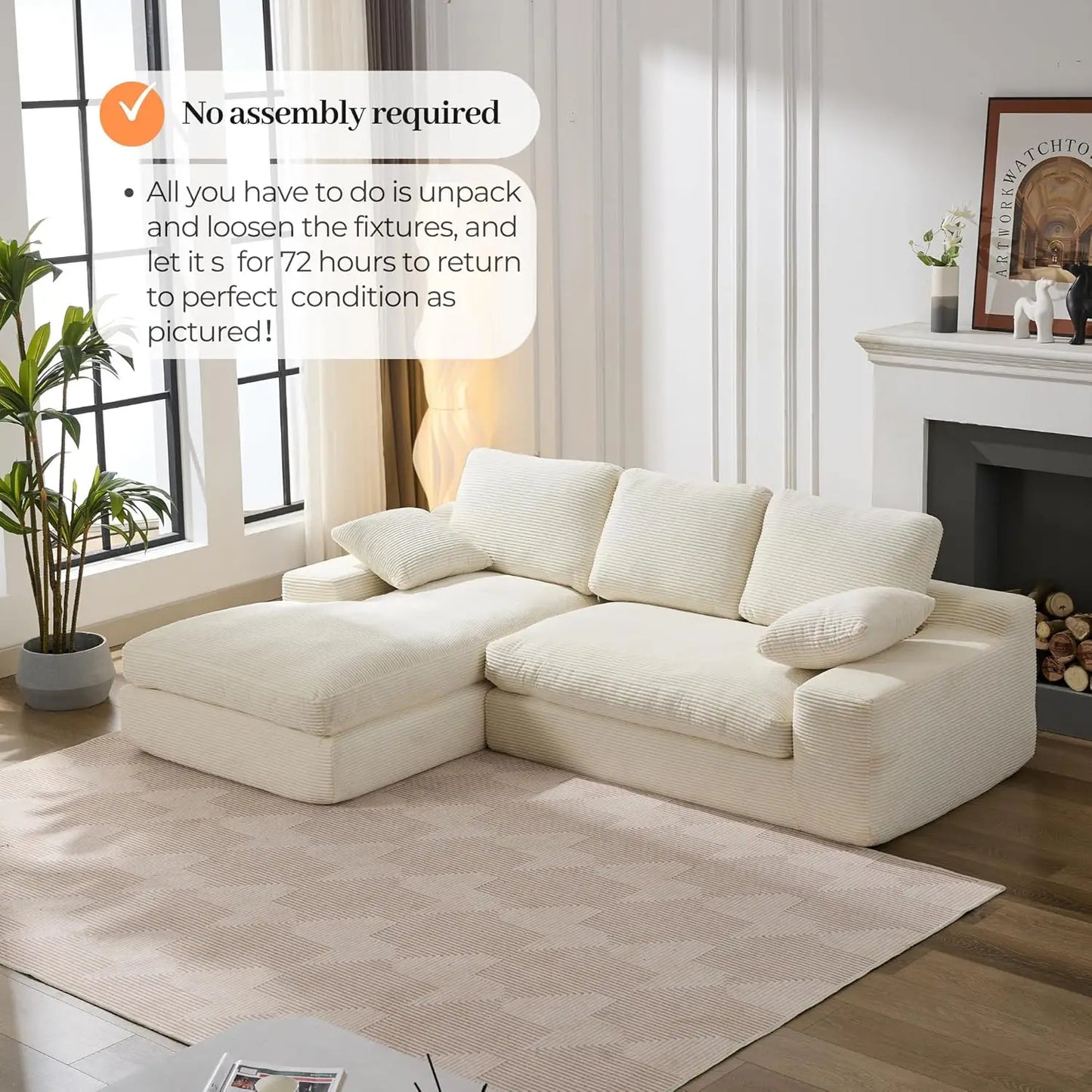 99'' Extra Deep Cloud Futon Couch Modular Sectional Sofa with Sleeper Chaise L-Shaped Big Comfy Customized Sofa