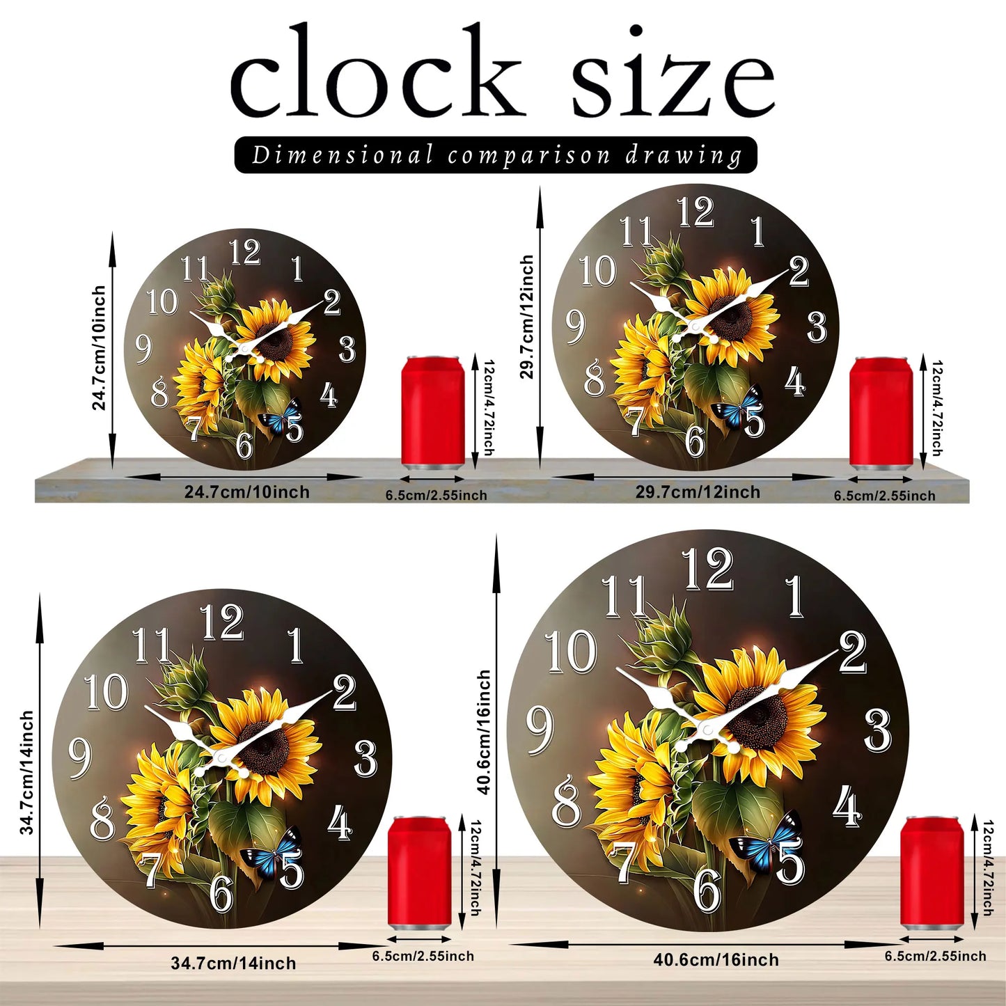 1pc wooden wall clock, beautiful sunflower and blue butterfly design wall clock, silent clock - suitable for living room bedroom