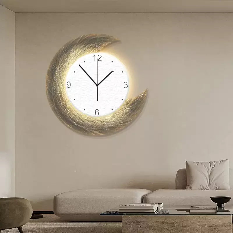 Moon Phase Wall Clock With Built-in LED Light Modern Silent Living Room Decor Creative Home Wall Clocks For Dining Room