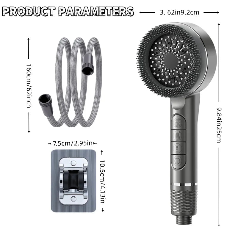 High Pressure Filter Shower Head 4 Spray Modes Massage Silicone Brush Water Stop Button Hose Wall Bracket 10/15/20 Filters