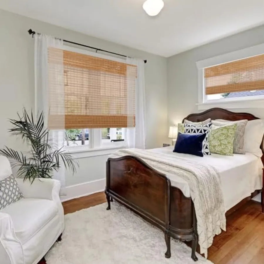 Coe Wood Window Blinds Bamboo Sheer Light in Woven Roman Shades Wood 22.5" W X 48" H