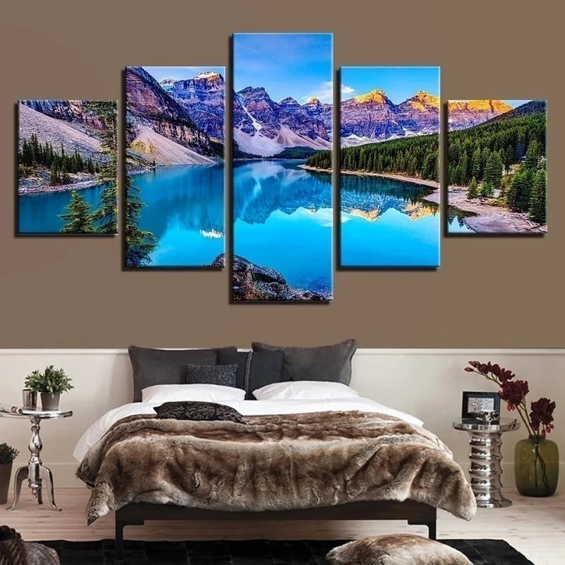 World Map Canvas Painting Flowers Landscape 5 Panel Poster Living Room Bedroom Decoration Art Prints Home Decor Wall Pictures