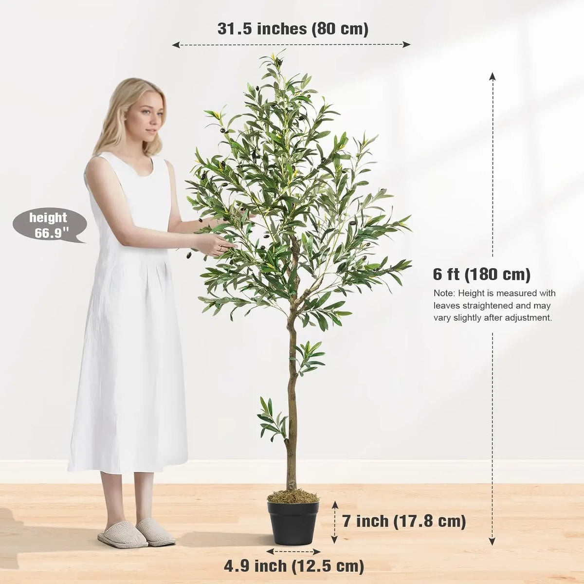 5/6/7/8 Olive Trees Artificial Indoor Faux Olive Tree with Black Pot Silk Fake Plant with Natural Wood Trunk and Lifelike Fruits for Home Office Decor