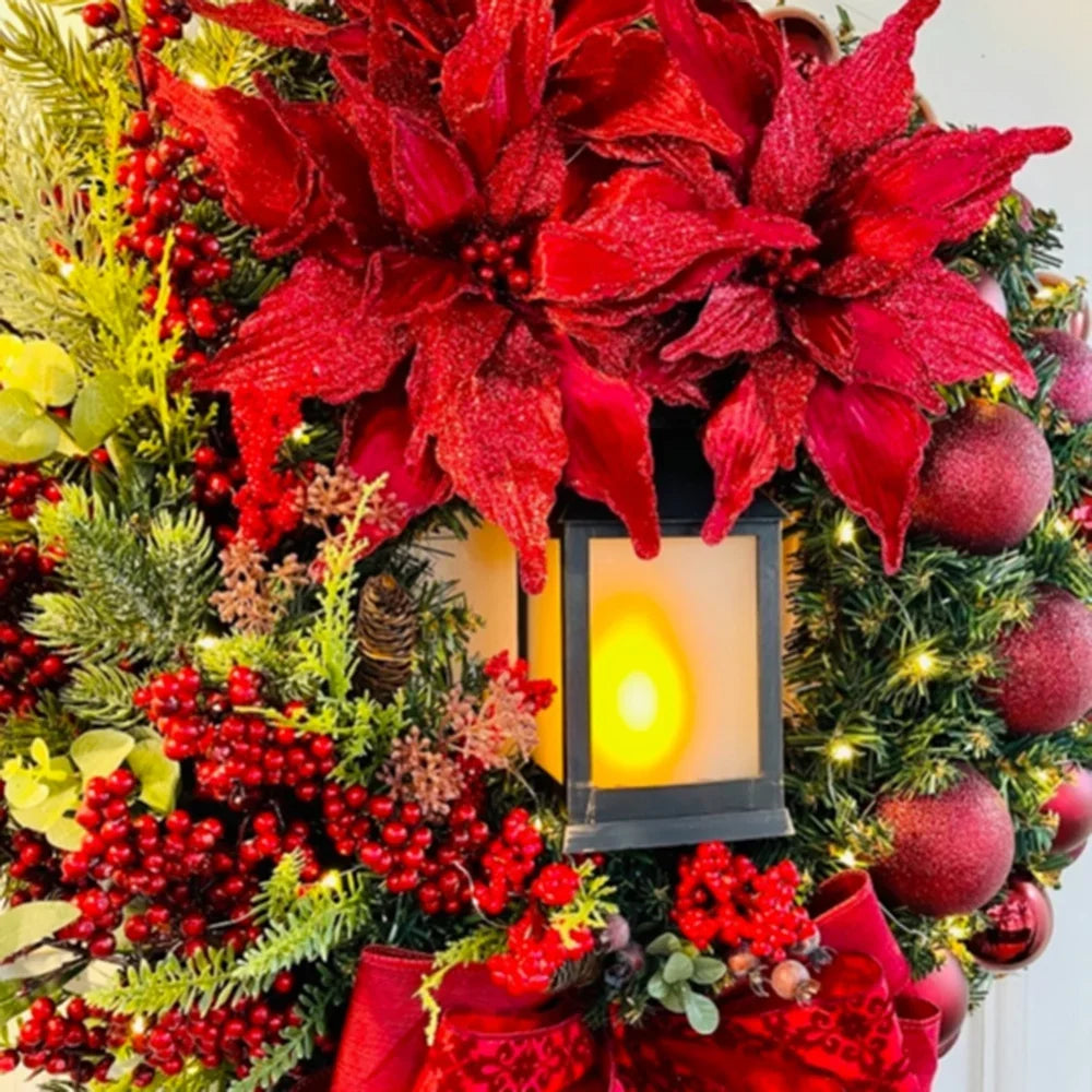 Hot sale Red Christmas Wreath Jesus Sacred Wreath Home Door Hanging Artificial Garland Christmas Home Decoration Party Supplies