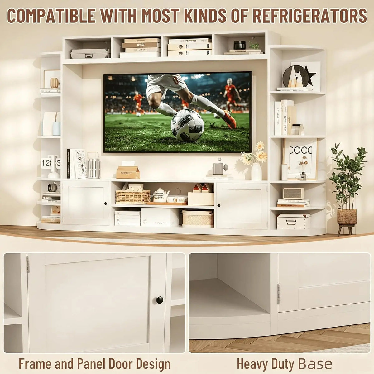 94" Entertainment Center with Bookshelves for TVs up to 70" (White), Customized