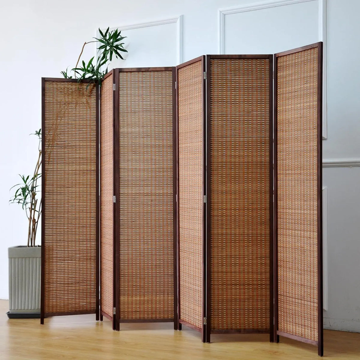 6 Panel Bamboo Room Divider Folding Privacy Screen Freestanding Partition Wall 5.6 ft Tall 92.1"W x 67"H