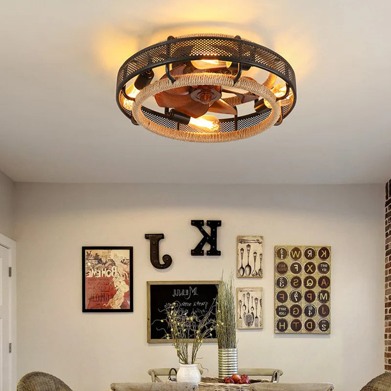 50CM Wrought Iron Ceiling Fan Light E27 ABS Fan Blade Electric Fan Invisible Bedroom Lamps Indoor Lighting Household Ceiling Fan