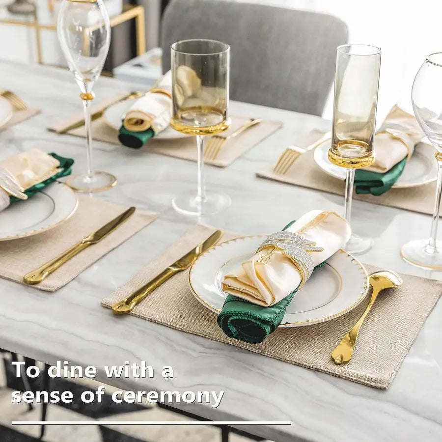 Placemats Set of 8 Heat Resistant Dining Table Place Mats Plate Mat Cloth Placemats Kitchen Table Mats Indoor Outdoor, Light Lin