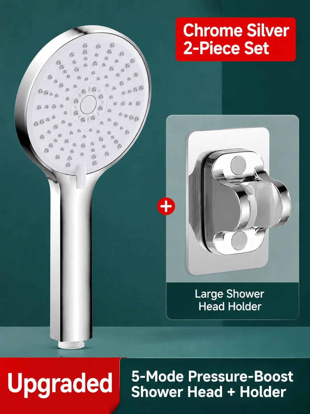 Universal High Pressure Shower Head Handheld Water Saving Booster Showerhead with Silicone Nozzles for Bathroom Accessories
