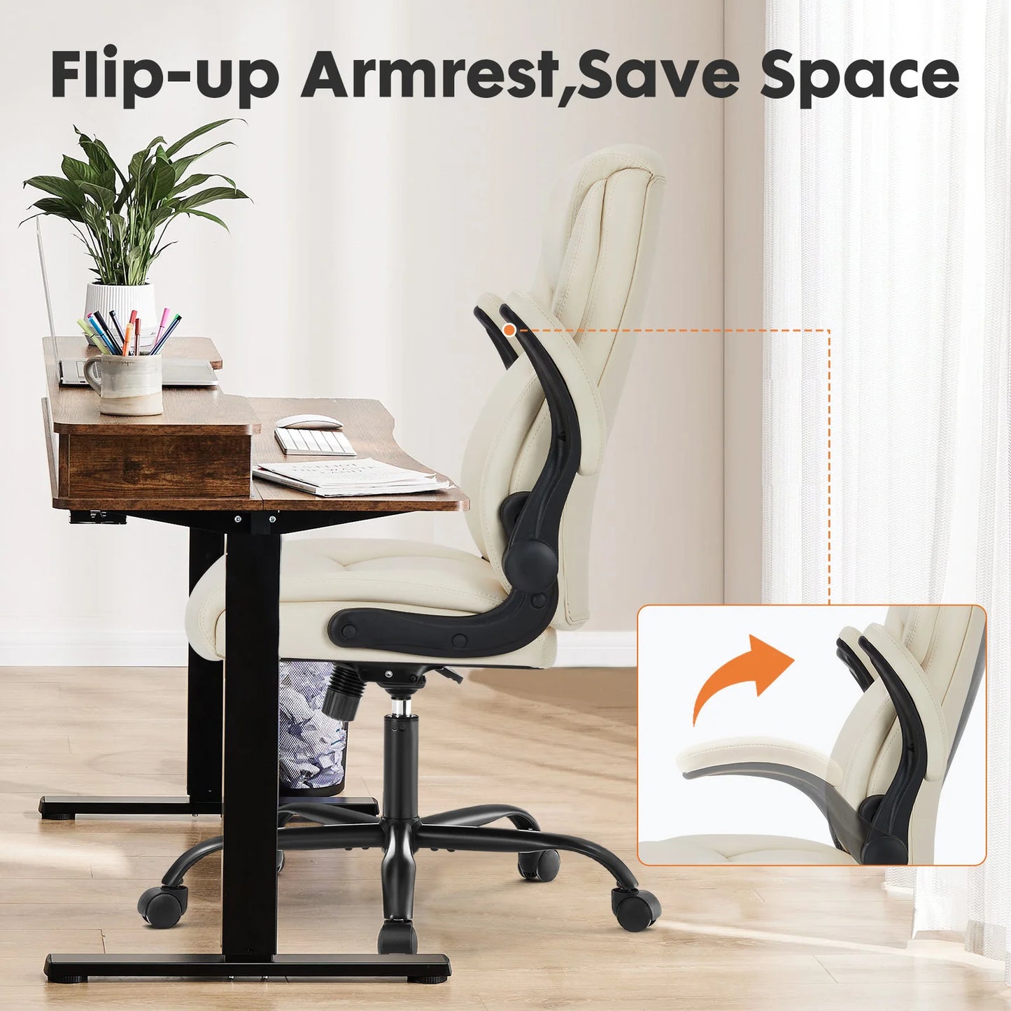 JHK Ergonomic Office Chair Heavy Duty Task Desk Chair with Flip-up Arms PU Leather Adjustable Swivel Rolling Gaming Chair