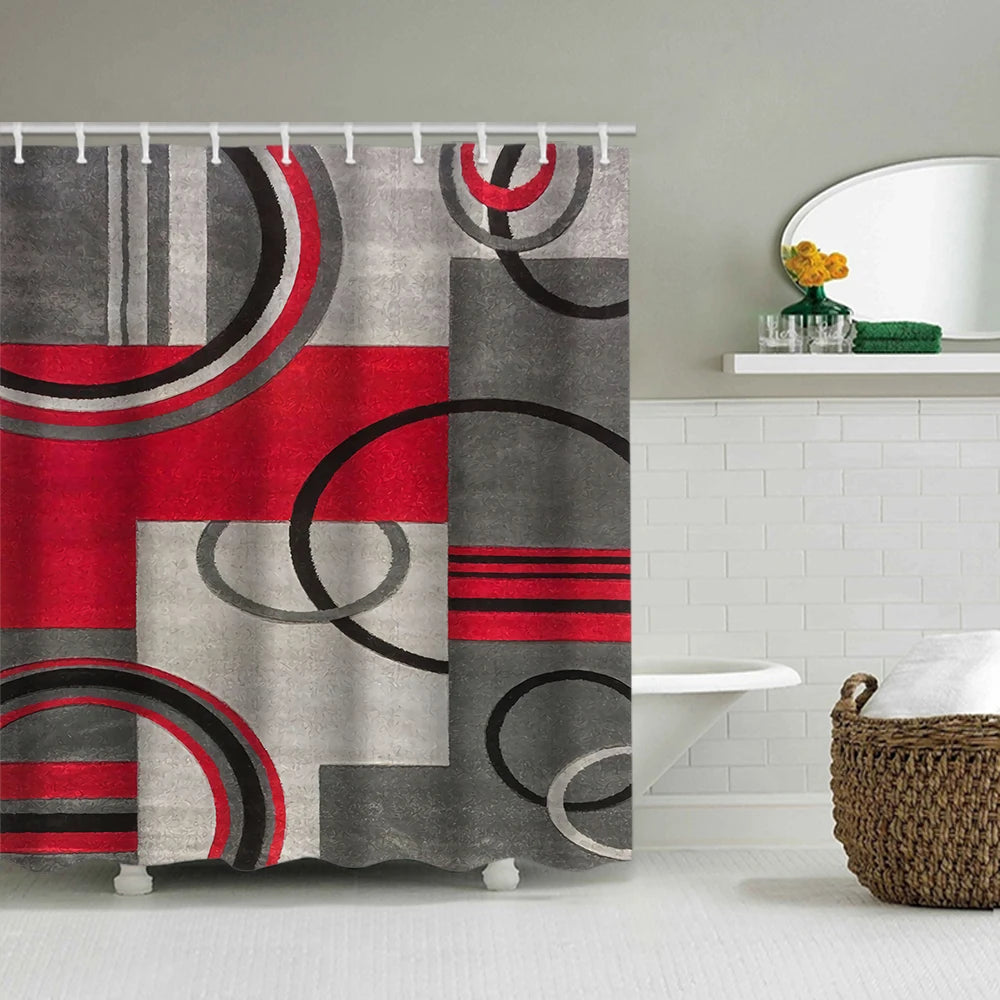 1/4 Geometric stripes shower Curtains, Toilet Seat Decoration, Shower Curtain with Carpet and Toilet Lid, 12 70.8x70.8 inch Hook