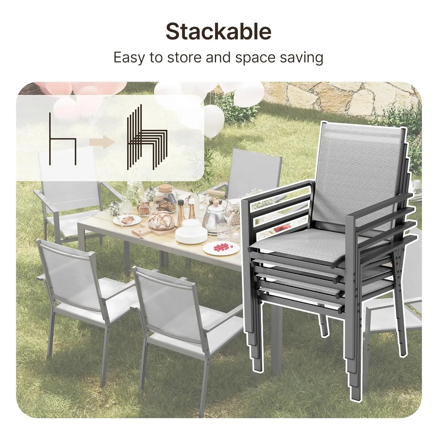 Patio Table and Chairs Set for 6, Outdoor Dining Set Includes 59.5" Rectangle Patio Table with Side Umbrella Hole, Customized