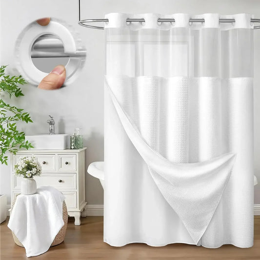 1PC Dotted Waffle Weave Shower Curtain Set Hotel Spa Grade Fabric 71x74 with Snap-In Liner No Hooks Required
