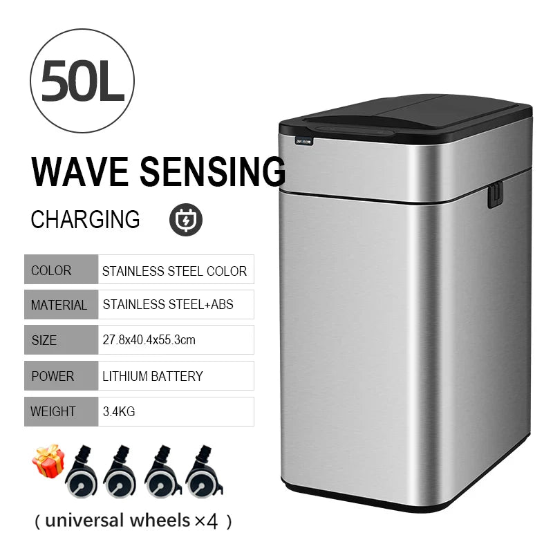 Smart Trash Can 20 30 40 50 60 Liters Wastebasket Large Kitchen Garbage Cube Home Automatic Stainless Steel Garbage Bin Dustbin