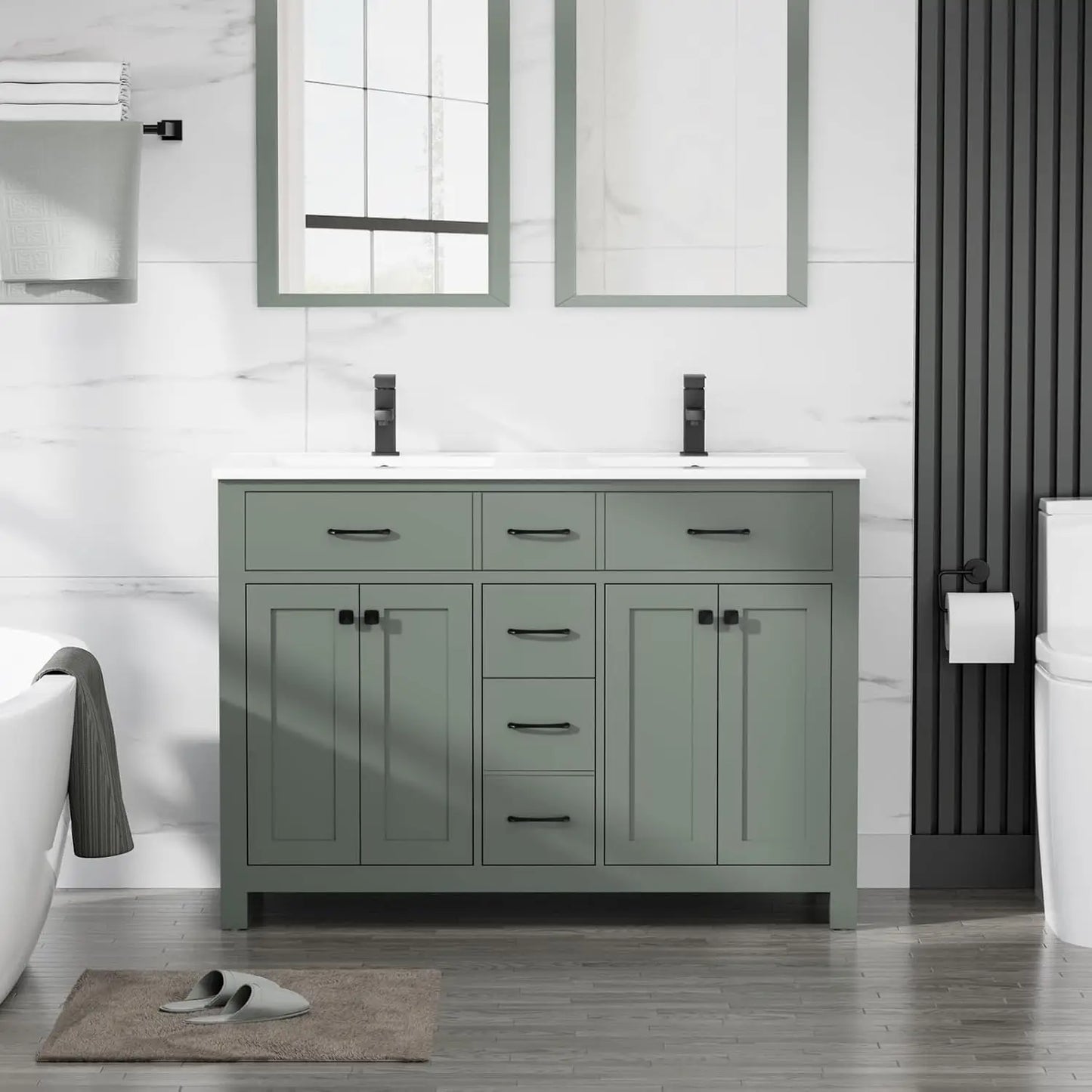 48" Modern Bathroom Vanity and Sink, Painted Bathroom Storage Cabinet with Double Sink, Four Doors and Three, Customized