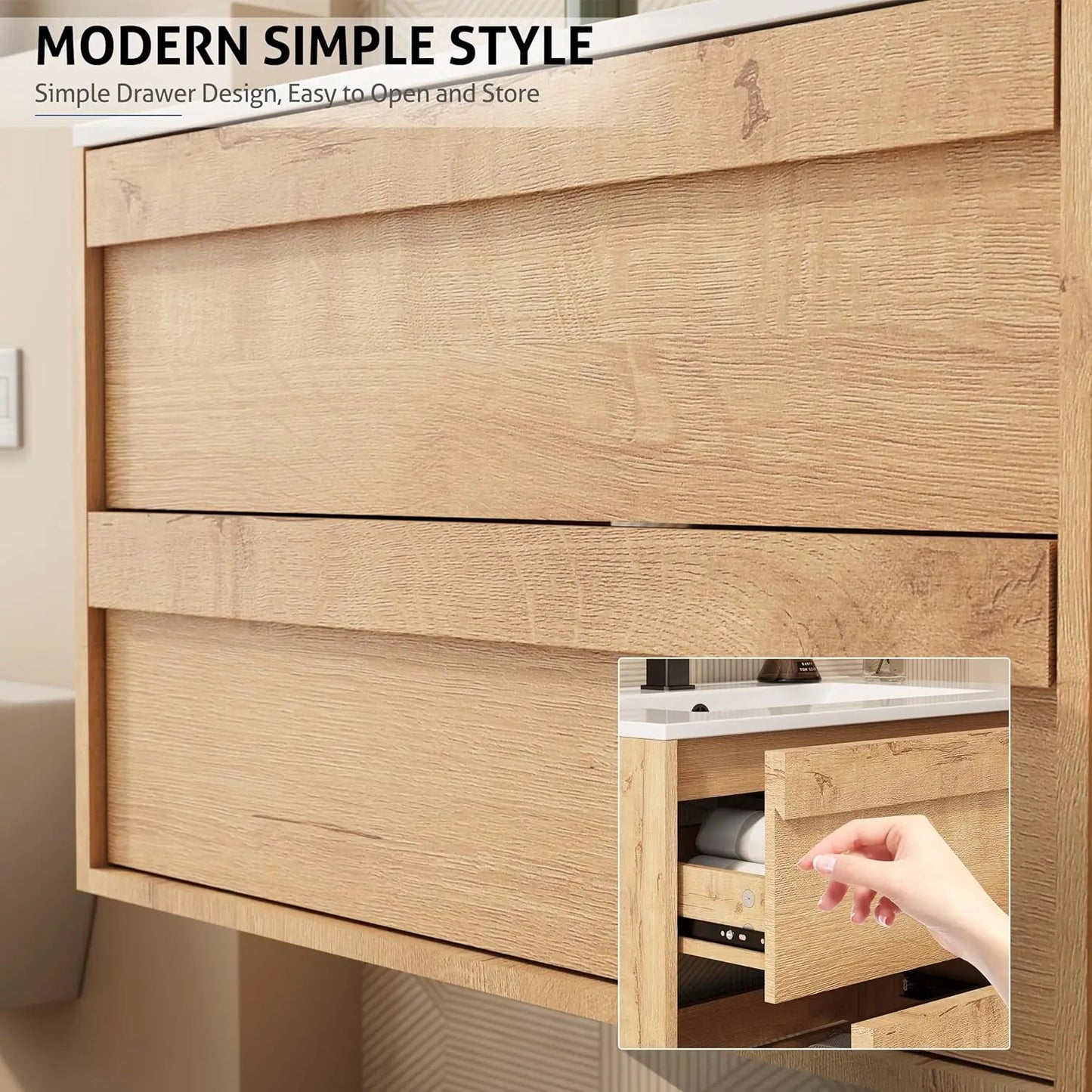 36" Floating Bathroom Vanity Sink Combo, Wall Mounted Modern Minimalist Storage Cabinet with 2 Drawers, Include, Customized