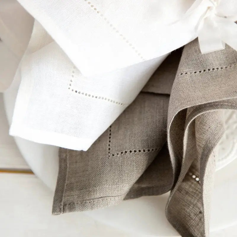 12 Pieces Hemstitched Linen Napkins Nature Color Dinner Napkins Washable Flax Cloth Place Mat