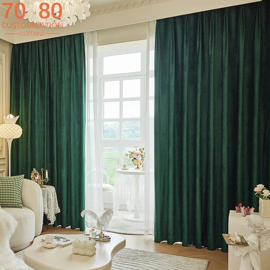 New Retro Dark Green Velvet Curtains for Bedroom Living Room French Window Window Stage Decoration Finished Partition Curtain