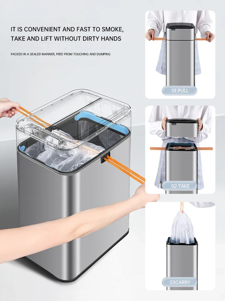 Smart Trash Can 20 30 40 50 60 Liters Wastebasket Large Kitchen Garbage Cube Home Automatic Stainless Steel Garbage Bin Dustbin