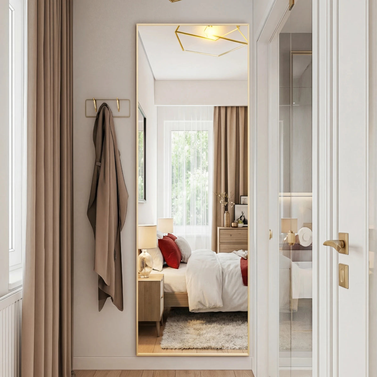 JHK Full Length Mirror with Stand 56"x15" Floor Mirror with Aluminum Alloy Frame Body Wall-Mounted Mirrors For Bedroom Bathroom