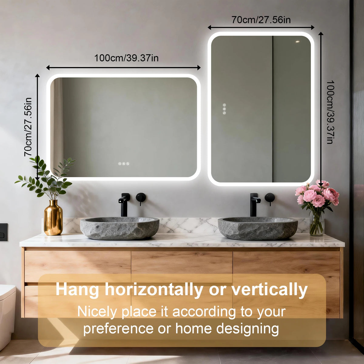 Smart LED Bathroom Mirror with Bluetooth Speakers Rectangle Illuminated Vanity Mirror Dimmable 3 Colors Anti Fog Touch Control Wall Mount