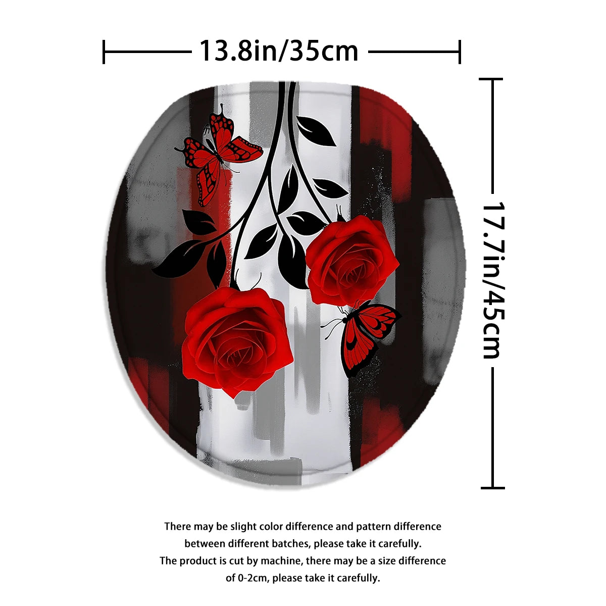 4Pcs Red Rose Butterfly Shower Curtain Set with Hooks, Modern Abstract Print Waterproof Mildew Resistant Fabric Bath Mat for Family Bathroom Home Decor