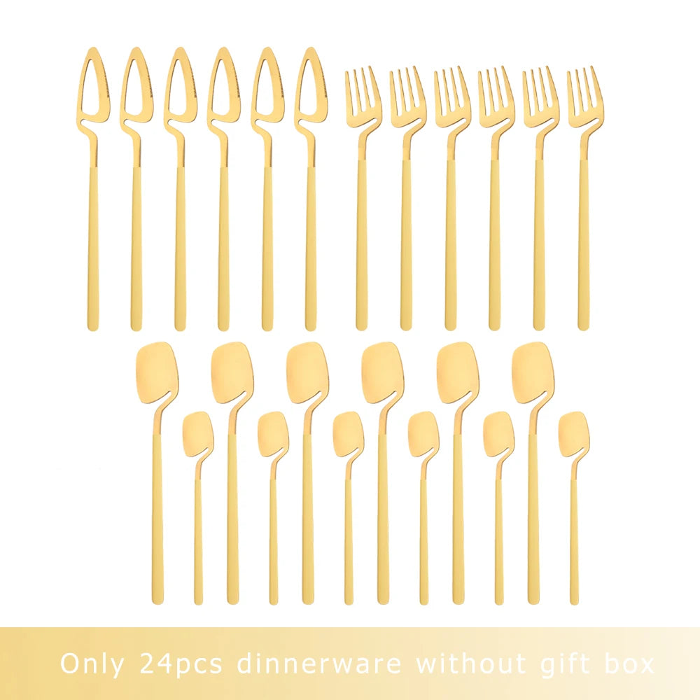 24Pcs Black Dinnerware Set 18/10 Stainless Steel Tableware Set Fork Knife Spoon Cutlery Set Gift Box Flatware Dishwasher Safe