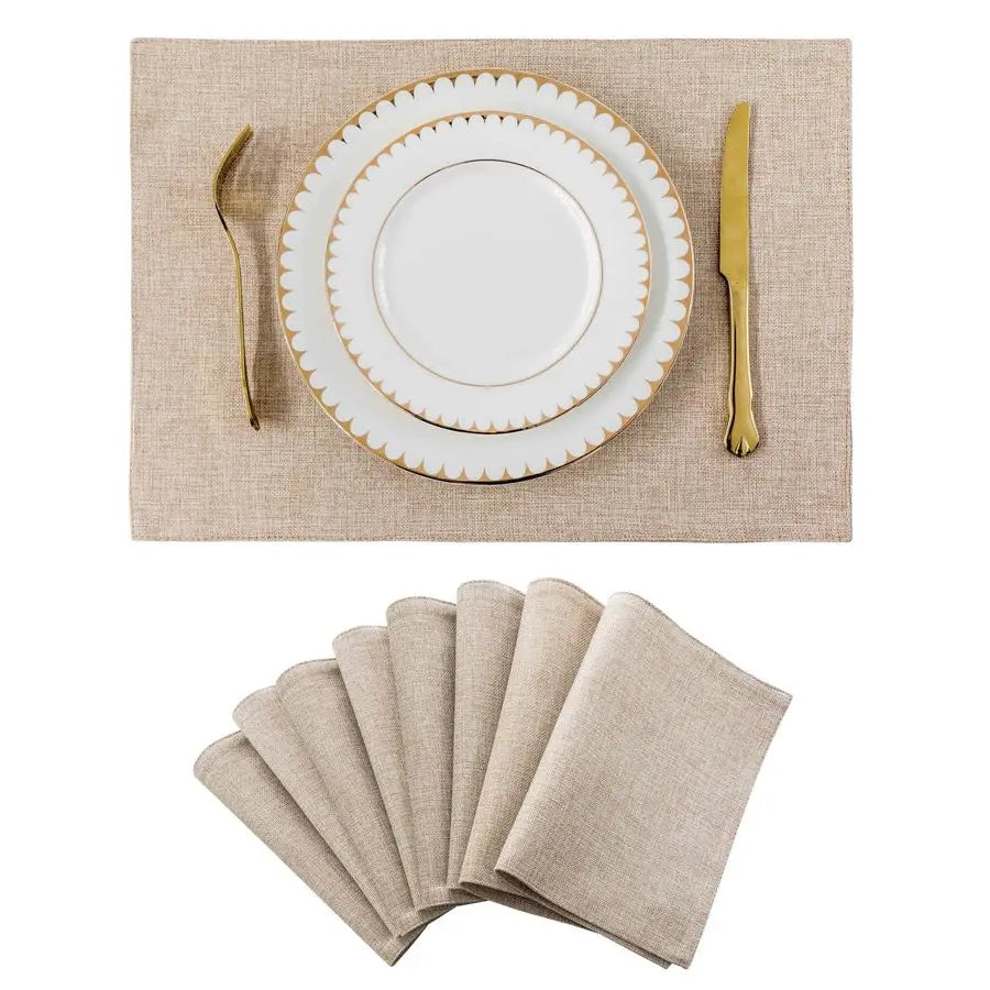 Placemats Set of 8 Heat Resistant Dining Table Place Mats Plate Mat Cloth Placemats Kitchen Table Mats Indoor Outdoor, Light Lin