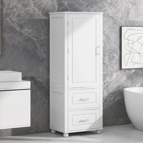 Tall Bathroom Storage Cabinet, Freestanding Storage Cabinet with Two Drawers and Adjustable Shelf, MDF Board with Painted Finish