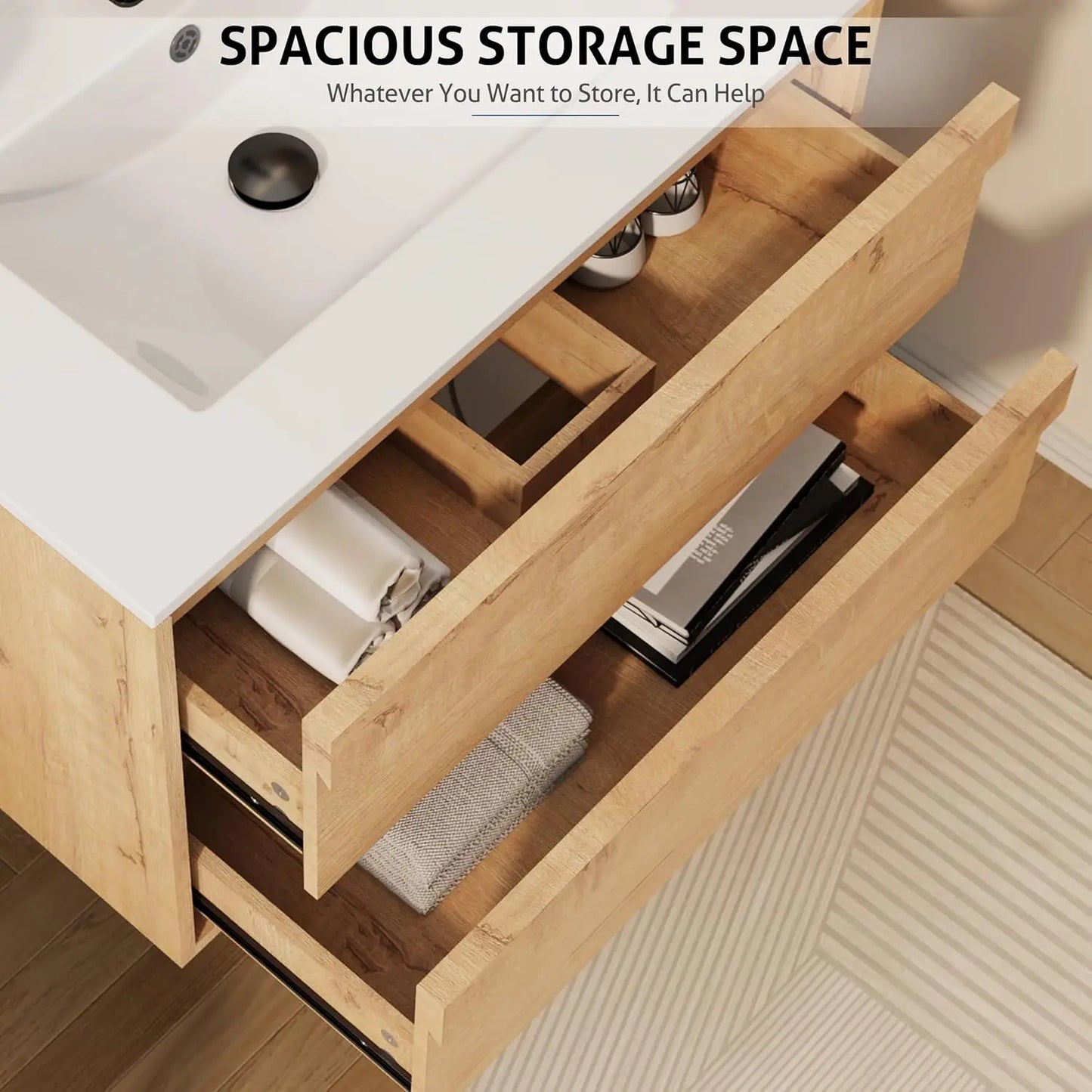36" Floating Bathroom Vanity Sink Combo, Wall Mounted Modern Minimalist Storage Cabinet with 2 Drawers, Include, Customized