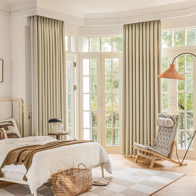2pcs French Solid Colour Luxury Blackout Curtains Ready-Made Particularly Suitable for Living Room Balcony Bedroom Blackout Curt