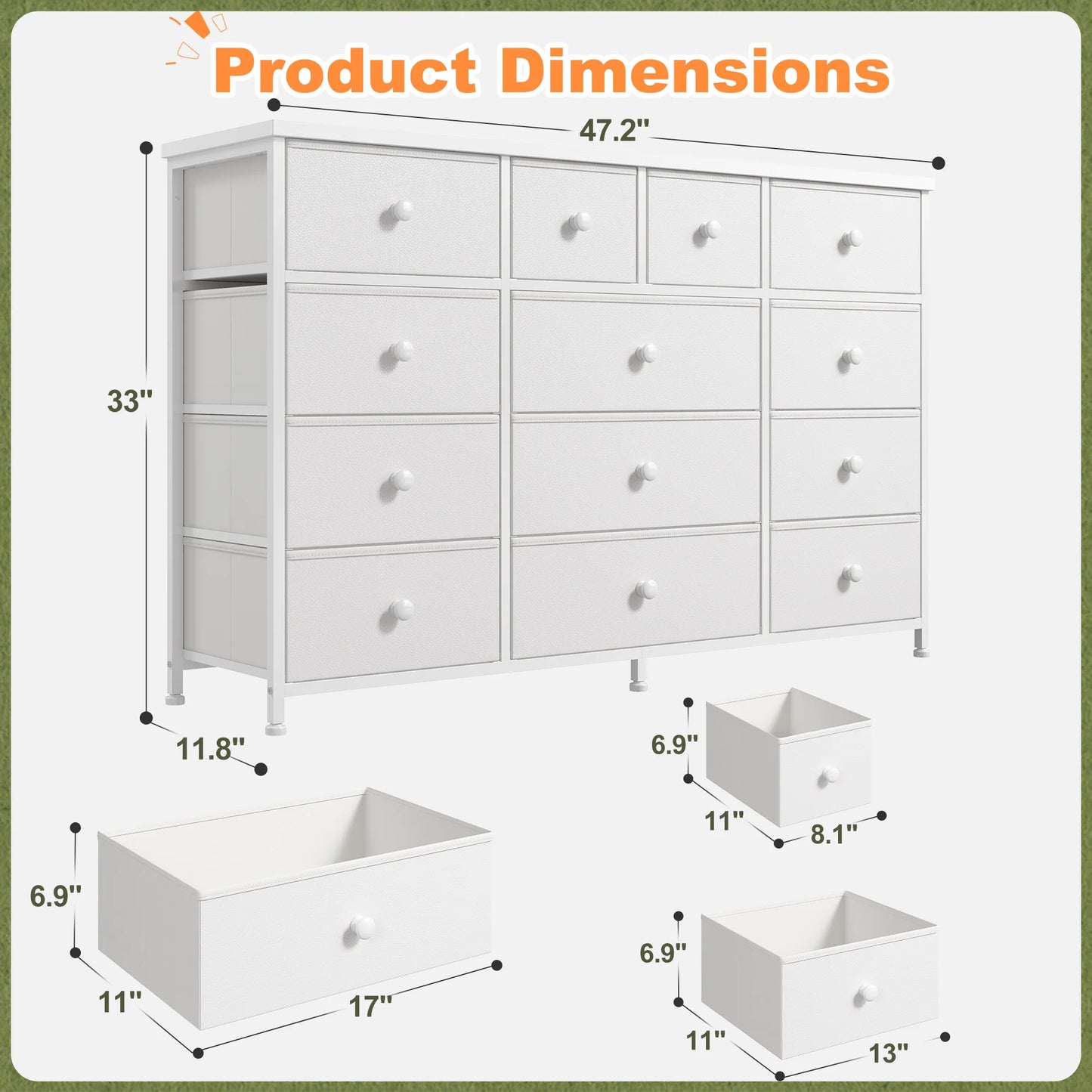 EnHomee 47 Inch Wide 13 Dresser with Fabric Drawer and Wood Top, TV Stand for Bedroom Living Room Hallway or Apartment