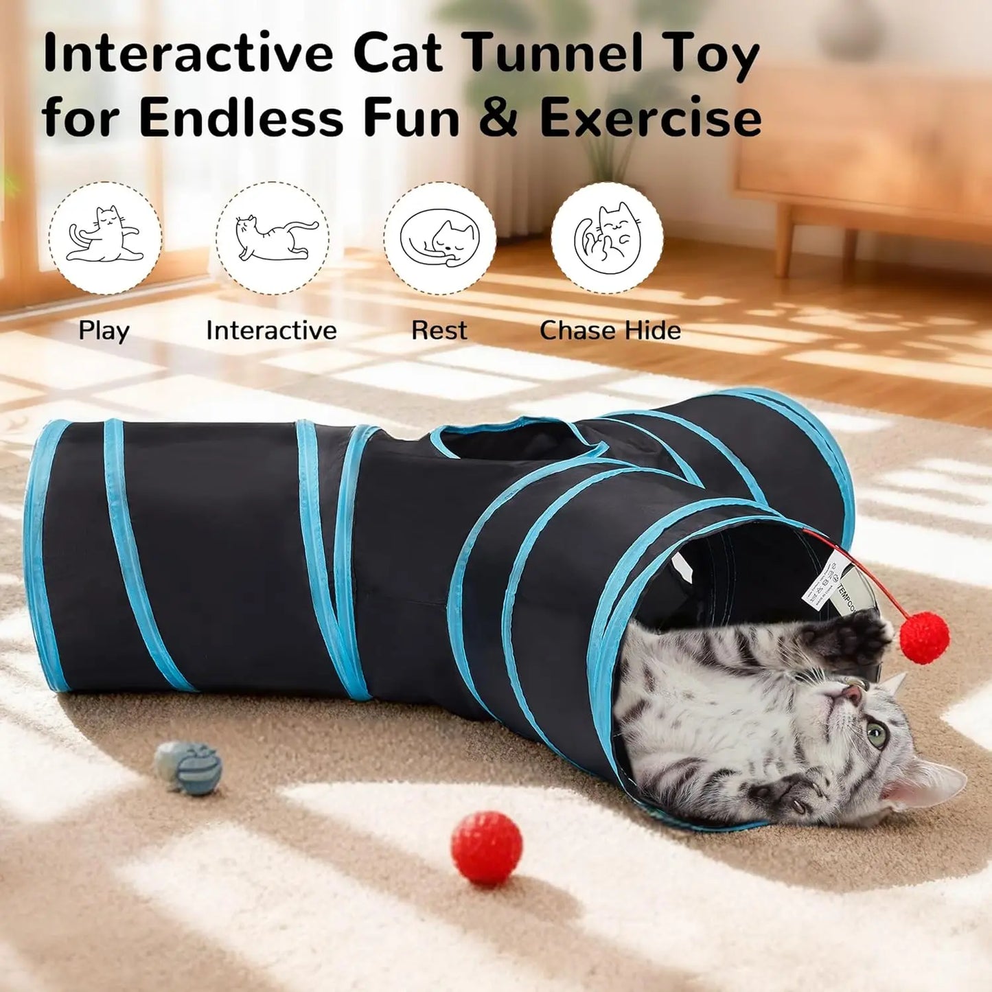 Pet Cat Tunnel Tube Cat Toys 3 Way Collapsible Tunnels for Indoor Cats Kitty Bored Peek Hole Toy Ball  cat accessories