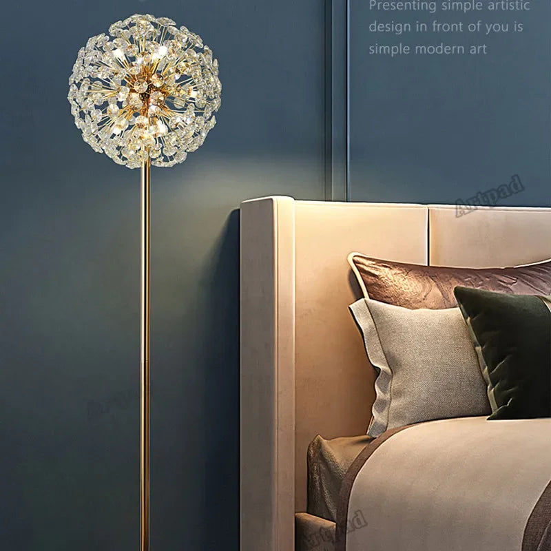 Nordic Floor Lamp LED Crystal Desk Lamp Living Room Bedroom Salon Indoor Lighting Sunshine Art Deco Luminous Stand Light