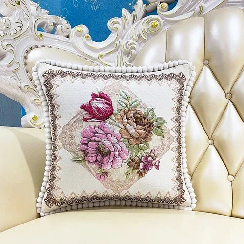 2pcs European Flower Throw Pillow Cover Waist Luxury Sofa Pillowcase Bedhead Backrest Anti Scratch Living Room Cushion Covers