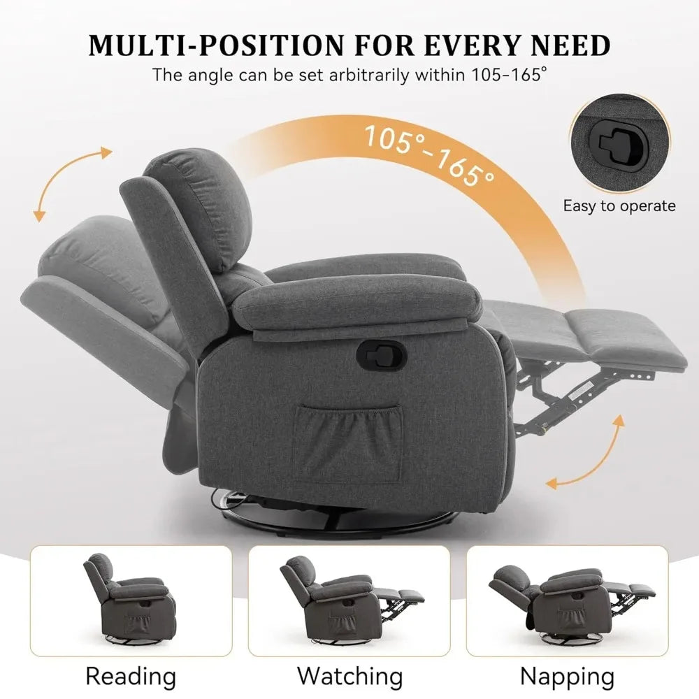 Recliner Chair, 360 Swivel Rocker Chair for Adults, Small Rocking Recliner Chair for Small Spaces, Upholstered, Customized