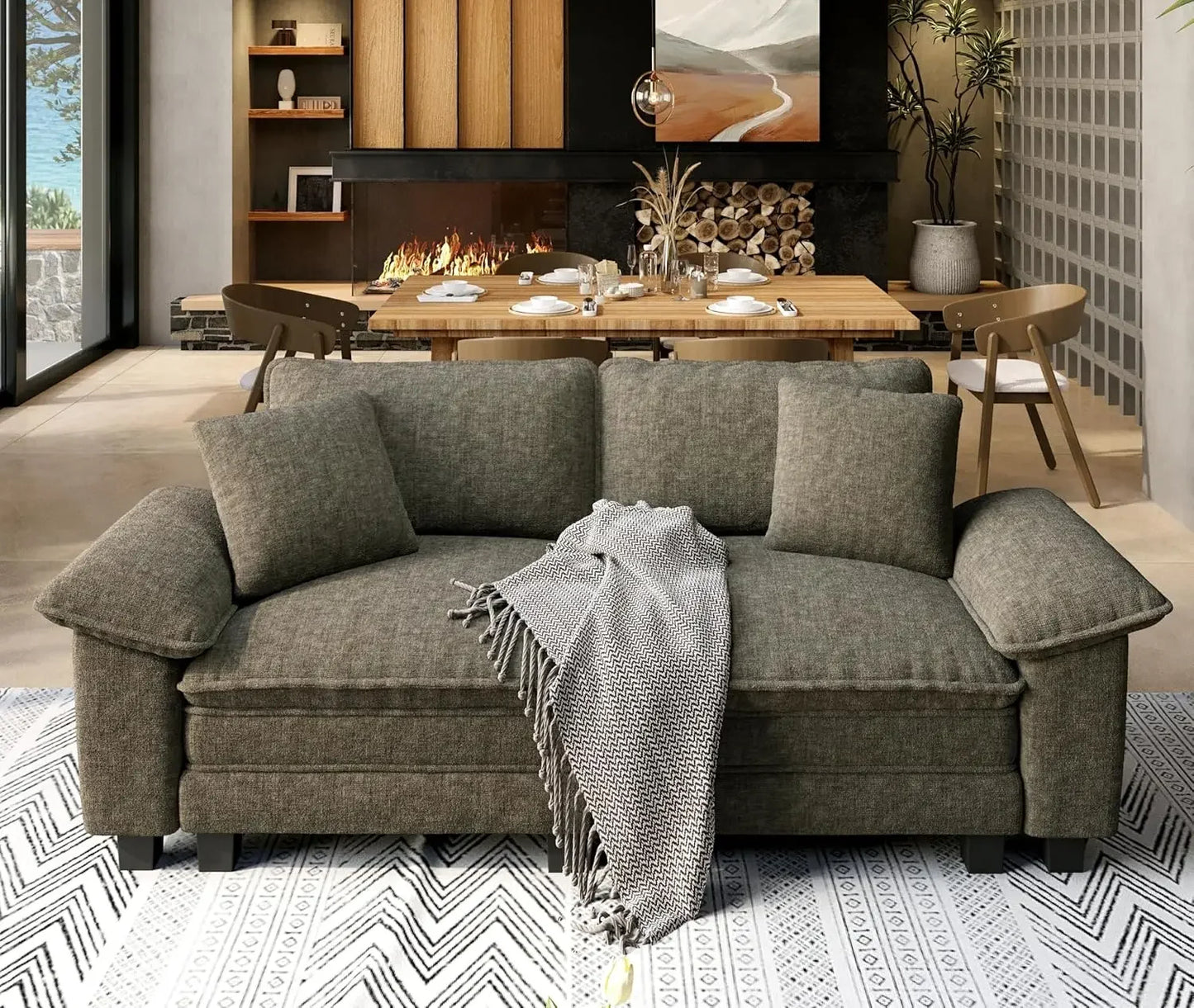 Modular Loveseat Cloud Sofa, 87.5'' Oversized Chenille Sectional Couch with Wider Armrest and Pillow, 2 Seat, Customized