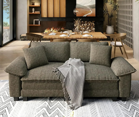 Modular Loveseat Cloud Sofa, 87.5'' Oversized Chenille Sectional Couch with Wider Armrest and Pillow, 2 Seat, Customized