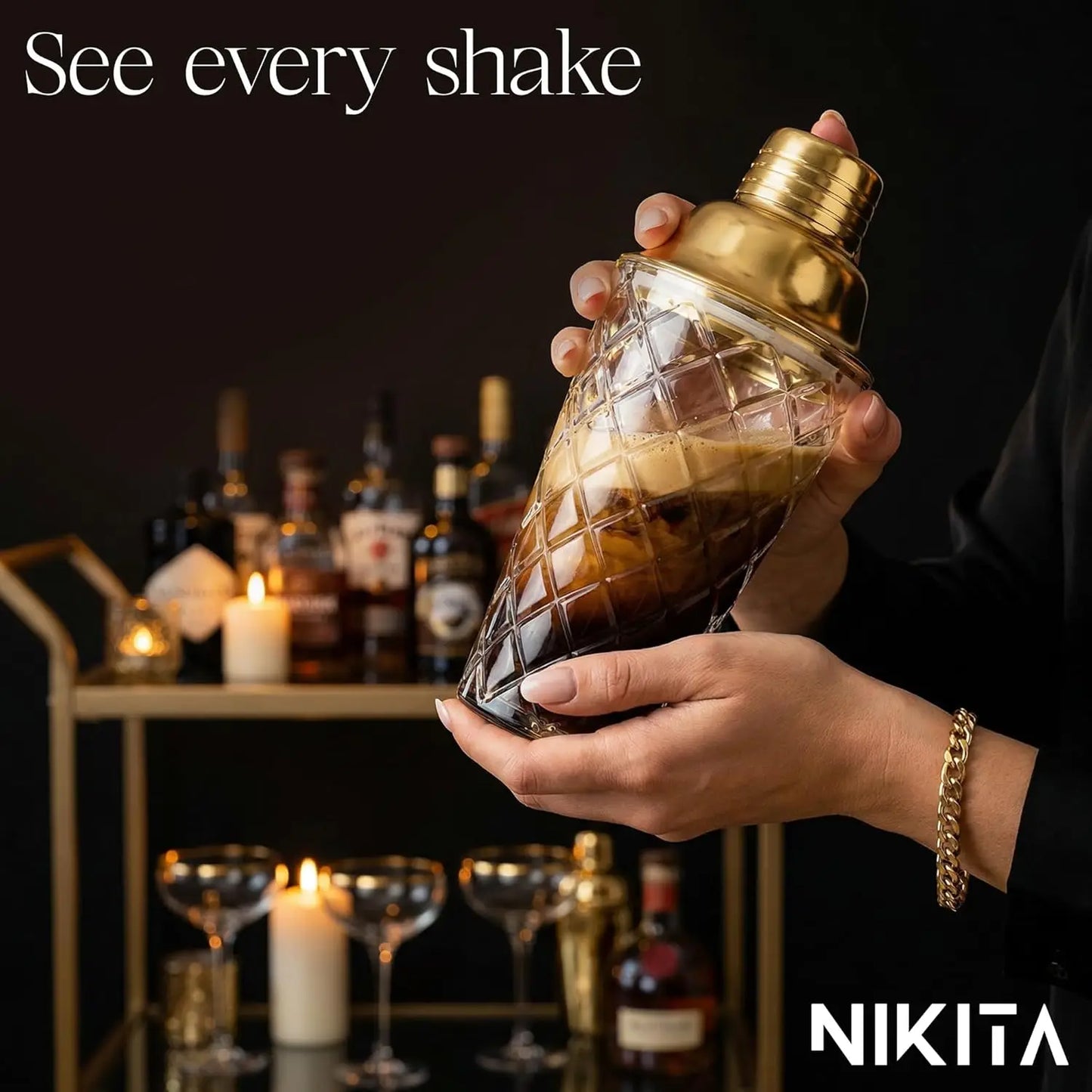 5-Piece Martini Cocktail Shaker Set with Strainer, Jigger, Spoon & Muddler - 16oz Drink Mixer for Professional Bartending