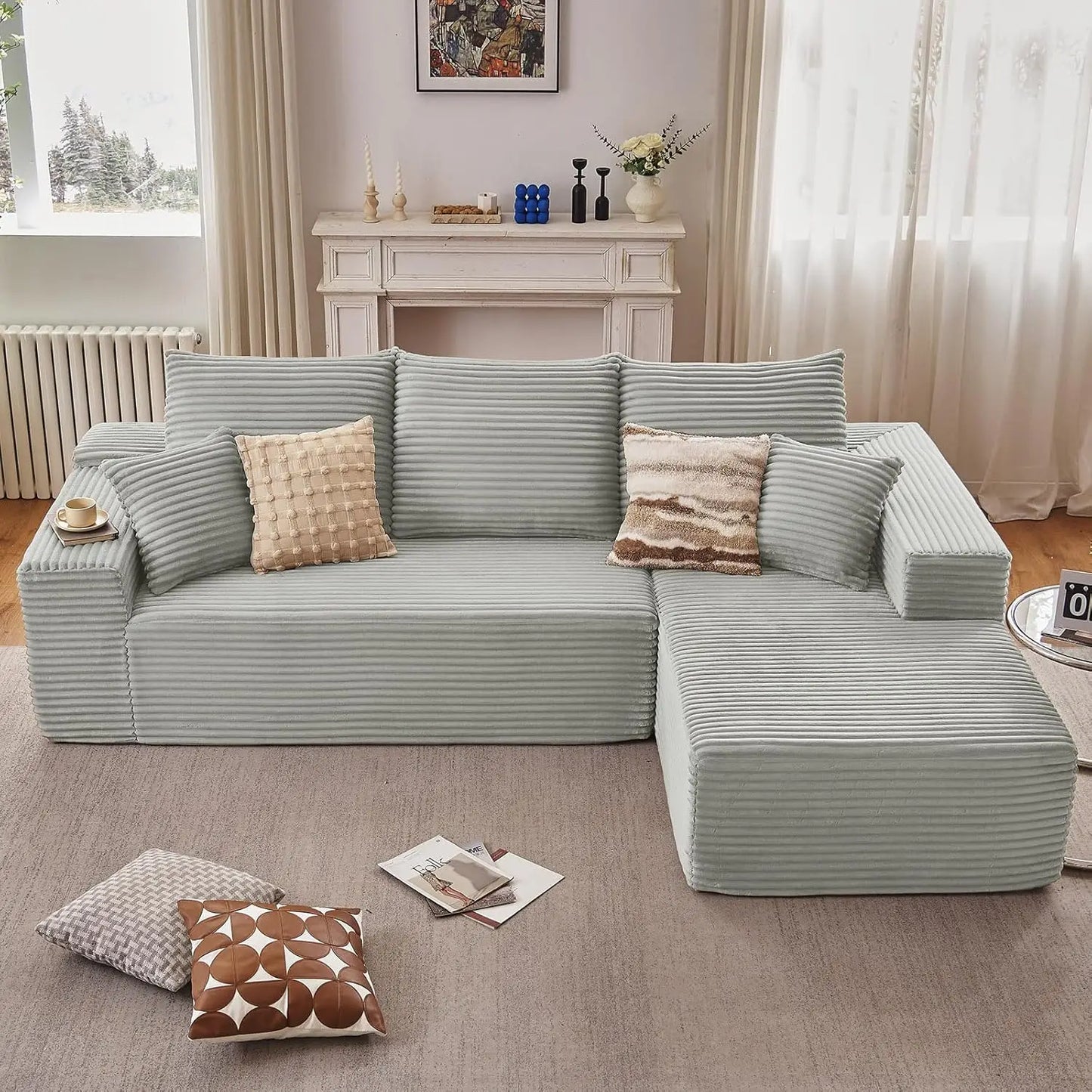 107'' Comfy Boneless L-Shaped Cloud Couch with Chaise Lounge Modern Cozy Customizable Modular Sectional  Customized