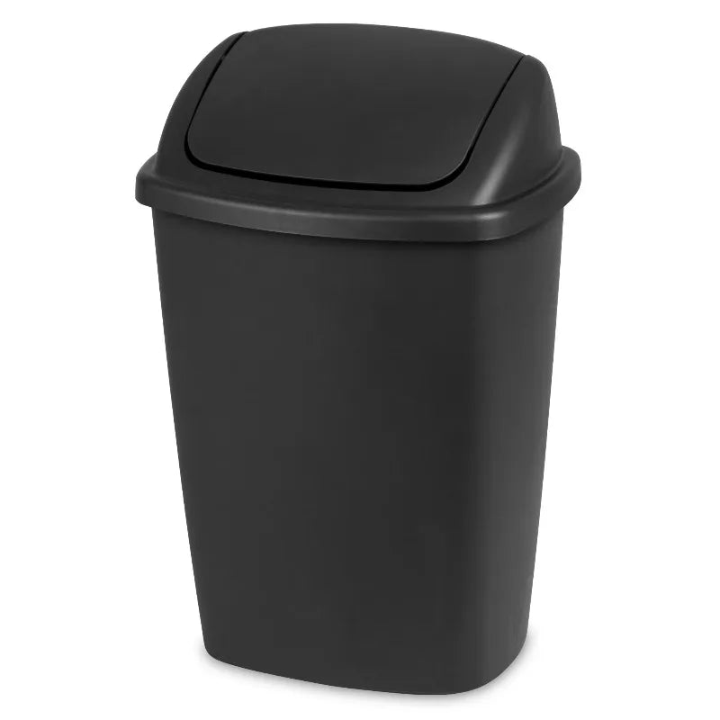 Kitchen Trash Can, 7.5 Gallon Plastic Garbage Bin with Swing Top Lid, Black