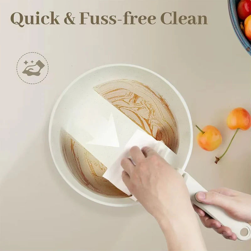 Non-stick pan, 17-piece frying pan set, suitable for induction cooktops and open flames, frying pan set, long-lasting non-stick, scratch-resistant surface, dishwasher safe, creamy white, can be given as a gift