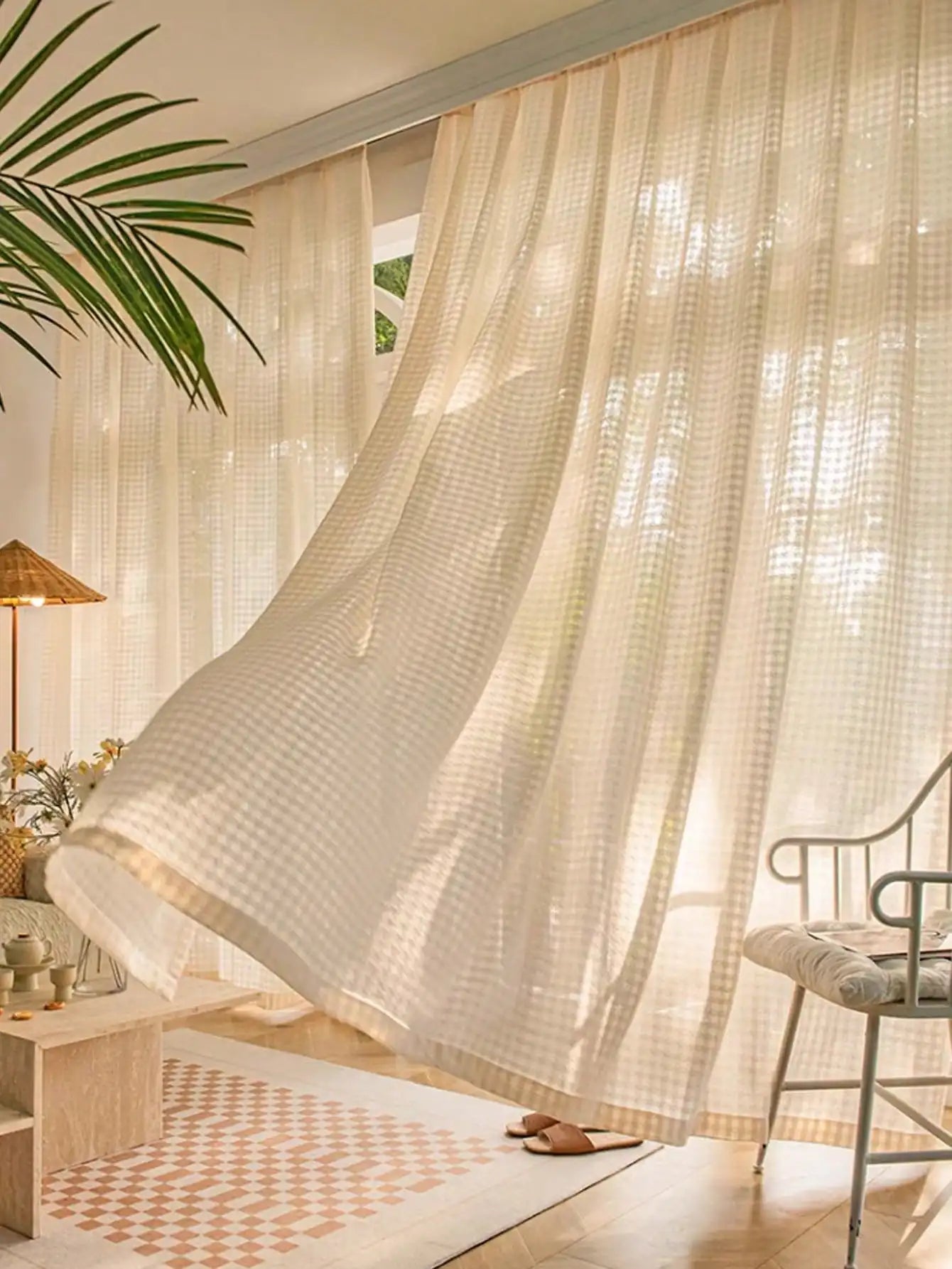 Dream of high-end lattice residential lonely japanese-style log wind bedroom balcony hemp yarn curtain