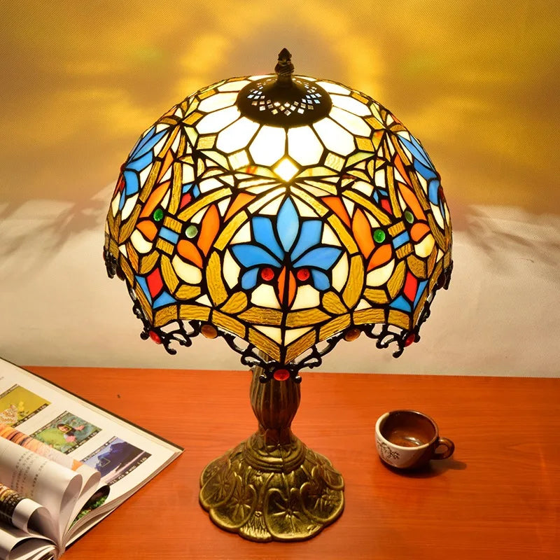 European Creative Tiffany style Stained Glass Living Room Dining Room Bedroom Bedside Bar Pastoral Grape Retro Table Lamp