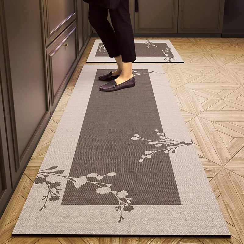 Pvc Kitchen Floor Mat Retro Style Non-slip Oil-proof Carpet Leather Waterproof Foot Mats Long Strip Home Decoration Rug