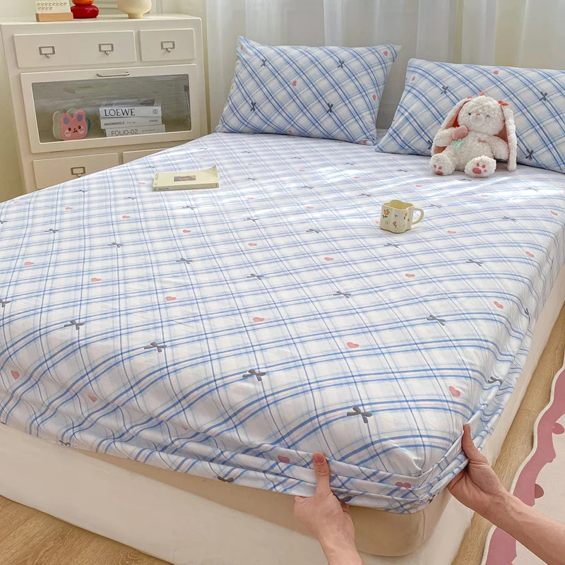 2025 New Bed Hat Print Cartoon Water Clouds Cotton Bedspread Student Mattress Cover Skin Friendly Full Wrap with Elastic Sheet